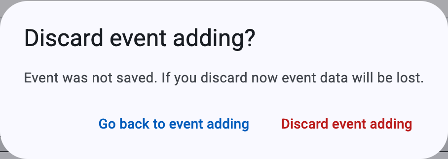 The confirmation shown when you dismiss the create dialog with unsaved changes