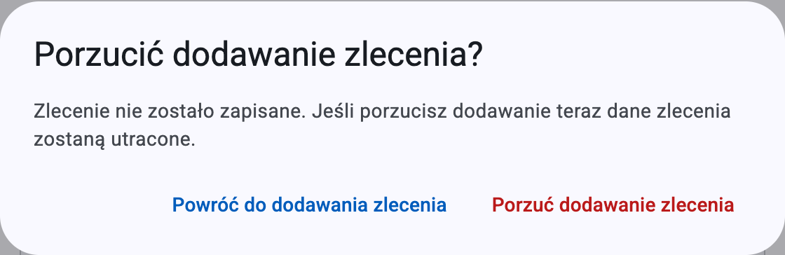 Potwierdzenie pokazywane przy zamykaniu okna tworzenia z niezapisanymi zmianami